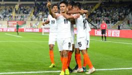 Sunil Chhetri of Indian football team celebrate his goal against Thailand in the AFC Asian Cup