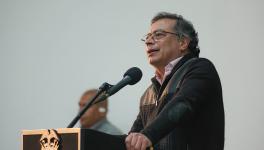 Gustavo Petro speaking at an event of victims of state crimes in Antioquia on October 8. Photo: Joel González / Presidencia Colombia