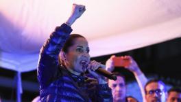 Luisa González announces she does not recognize the election results in a fiery speech in the late hours of April 13. Photo: Rafael Correa/X