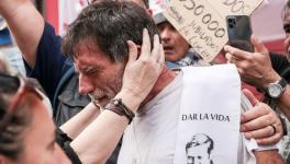 Father Paco during the retirees protest in Buenos Aires on May 14. Photo: UTEP