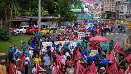 Teachers and construction workers march side by side on June 12. Photo: X
