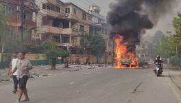 A vehicle was set on fire in front of the office of the CPN (Unified Socialist) in Kathmandu, Nepal on September 9. Photo: Surendra Kandel