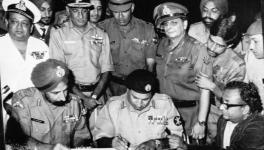 Signing of Pakistani Instrument of Surrender by Pakistan's Lt.Gen. A. A. K. Niazi to the Joint Commander of the Liberation Force Lt. Gen. Jagjit Singh Aurora in Dhaka on 16 Dec' 1971. Photo: wiki commons