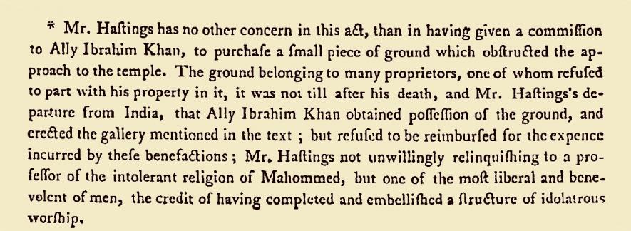 Footnote from Warren Hastings' Trial Record