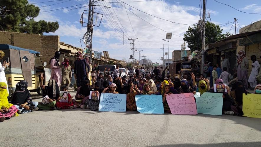Protest on March 24 was held in Kalat against the ongoing state crackdown on the Baloch Yakjehti Committee (BYC) and the arrest of its leader, Dr. Mahrang Baloch. Photo: Baloch Yakjehti Committee/X