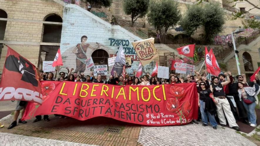A group of protesters after the central demonstration in Naples, April 25, 2025. Source: Ex-OPG Je so’ pazzo/Facebook