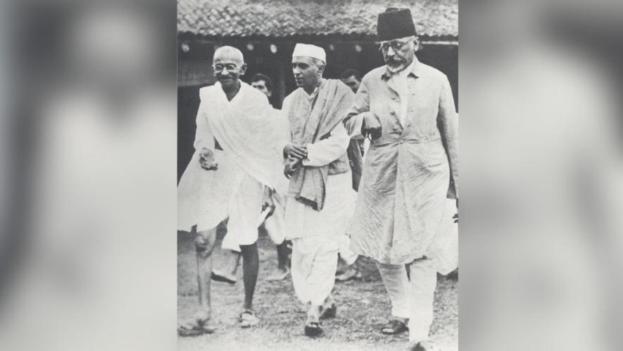 Jawaharlal Nehru with Mahatma Gandhi and Abul Kalam Azad, Wardha, August 1935