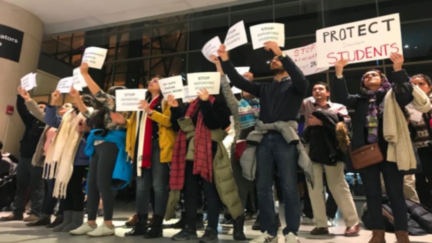 Protests against the deportation of Hossein Abadi at Logan Airport, Boston, US. (Photo: Sarah Bentancourt, Commonwealth)