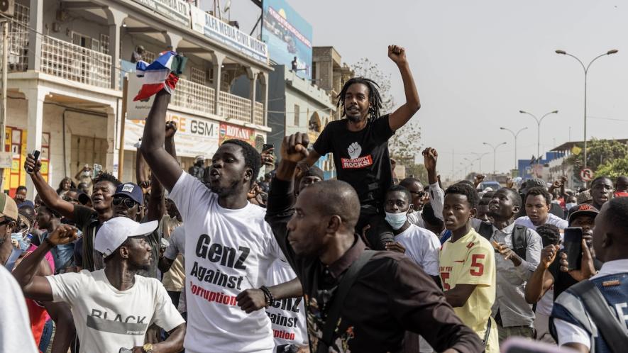 Protesters in Banjul call for the release of youth activists detained on May 8. Photo: Malick Njie / @malick_njie_likka