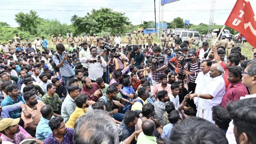 A protest of Samsung workers and CITU trade union activists during their strike. Photo: CITU Tamil Nadu