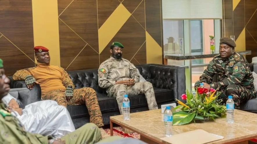 (Left to right) Captain Ibrahim Traoré of Burkina Faso, Colonel Assimi Goïta of Mali, and General Abdourahamane Tchiani of Niger. Photo: CGTN