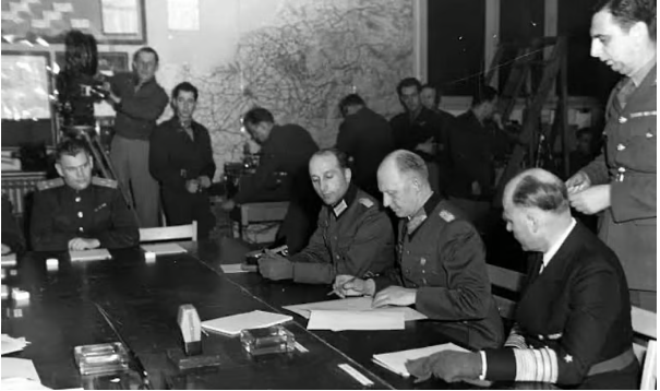 On May 7, 1945, Gen. Alfred Jodl signed the surrender of all German forces in Rheims, France. In December 1945, John Kenneth Galbraith wrote the essay ‘Germany was badly run’.