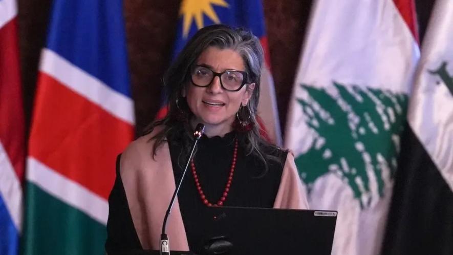Francesca Albanese during her interventation at the Emergency Conference of States in Bogotá, Colombia. Photo credit: Juancho Torres