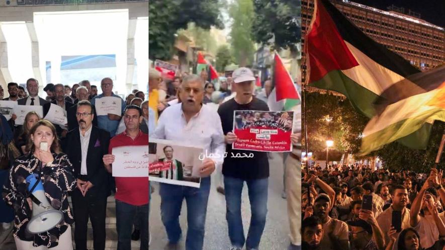 Protests held in cities across the Arab region in support of the Global Sumud Flotilla. Photos: screenshots