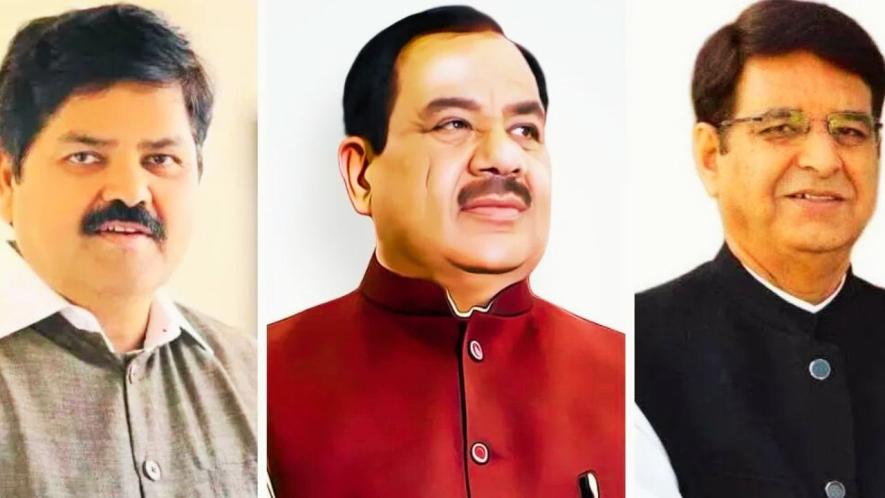 Newly appointed Uttarakhand Congress chiefs Ganesh Godiyal with Harak Singh Rawat and Pritam Singh. 